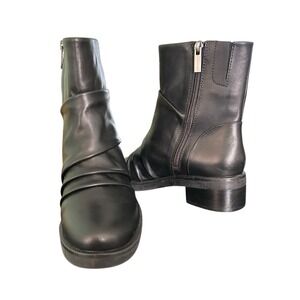 Abeo Traverse Scrunch Heeled Side Zip Leather Ankle Boots Women Sz 5M Black NWOT